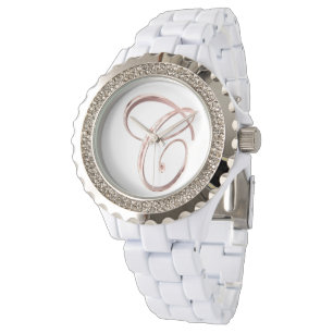 Reloj De Pulsera Oro color de rosa elegante de la inicial C del