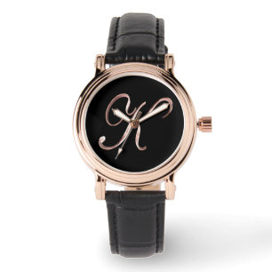 Reloj De Pulsera Oro color de rosa negro elegante de la inicial K