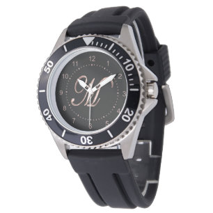 Reloj De Pulsera Oro color de rosa negro inicial de la letra M del