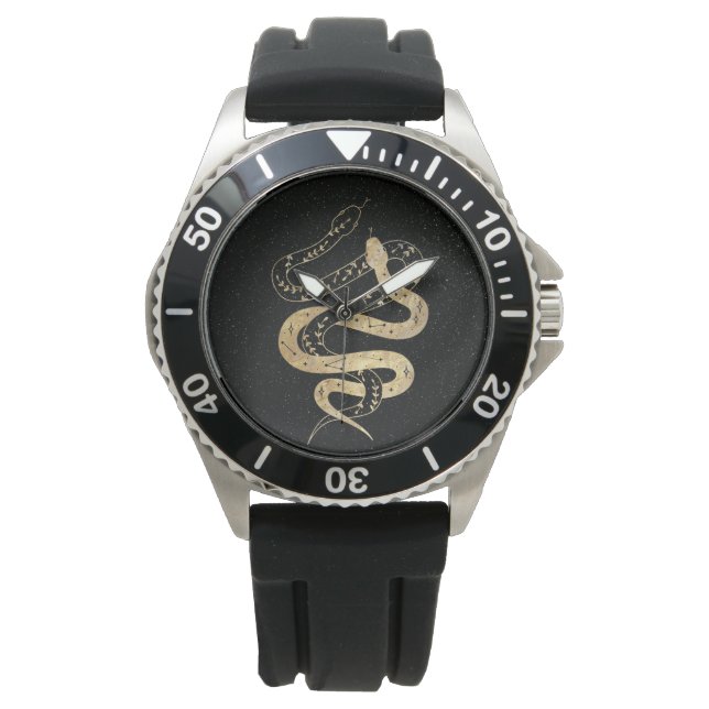 Reloj De Pulsera Oro de fantasía y serpientes místicas negras (Anverso)