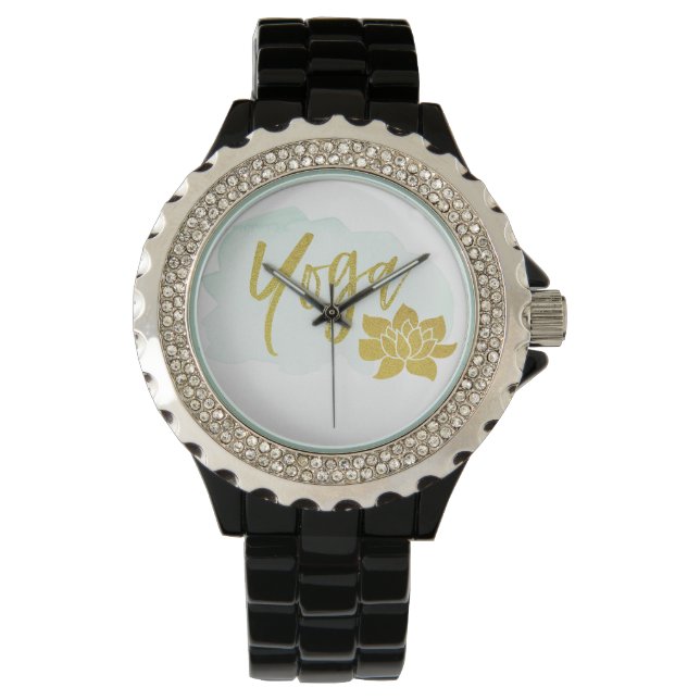 Reloj De Pulsera *~* Oro femenino Yoga Lotus acuarela Turquesa (Anverso)