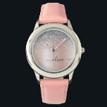Reloj De Pulsera Oro Rosa - Monograma plateado Purpurina rosado Rub<br><div class="desc">Oro Rosa - Purpurina de espuma metálica de Relieve metalizado Rubor rosa y plateado con broche de oro cepillado Metalizado reloj de nombres de monograma. Esto hace que el dulce perfecto cumpleaños 16, boda, ducha de novia, aniversario, ducha de bebé o fiesta de soltera sea regalo para alguien que ama...</div>
