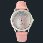 Reloj De Pulsera Oro Rosa - Monograma plateado Purpurina rosado Rub<br><div class="desc">Oro Rosa - Purpurina de espuma metálica de Relieve metalizado Rubor rosa y plateado con broche de oro cepillado Metalizado reloj de nombres de monograma. Esto hace que el dulce perfecto cumpleaños 16, boda, ducha de novia, aniversario, ducha de bebé o fiesta de soltera sea regalo para alguien que ama...</div>