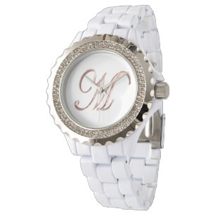 Reloj De Pulsera Oro subió M elegante del monograma