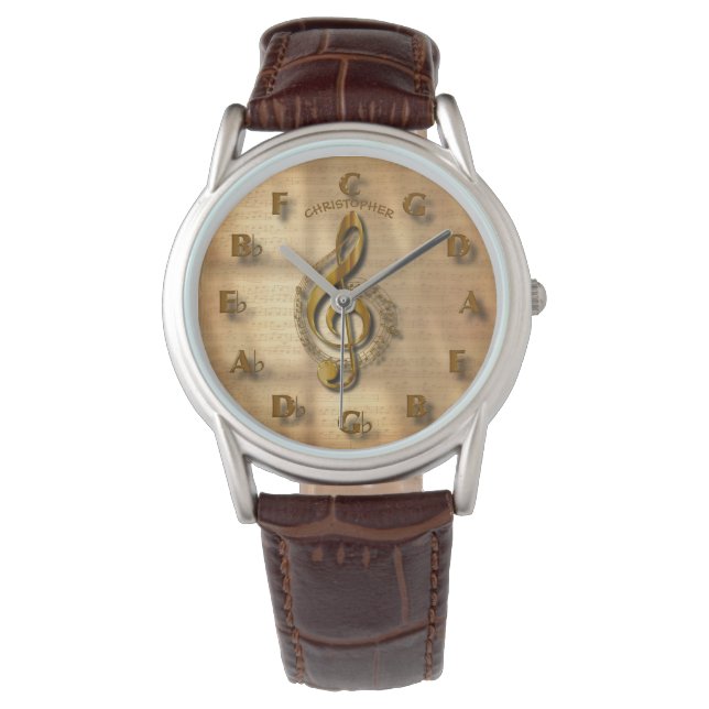 Reloj De Pulsera Oro Treble Clef Clock Con Círculo De Quintas Músic (Anverso)