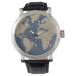 Reloj De Pulsera Oro y mapa del mundo azul