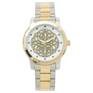 Reloj De Pulsera Oro y ornamento redondo céltico del nudo del verd