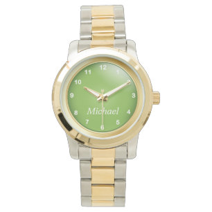 Reloj De Pulsera Oro y verde peripunto con números blancos