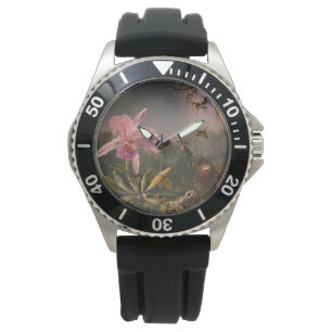 Reloj De Pulsera Orquídea Cattleya y tres colibríes (Heade)