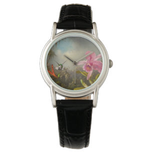 Reloj De Pulsera Orquídea con dos Hummingbirds Heade