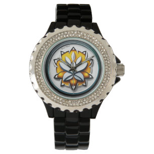 Reloj De Pulsera Orquídea metálica: Extravagancia rosa y amarilla