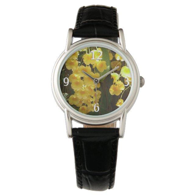 Reloj De Pulsera Orquídeas Amarillas colgando flores tropicales (Anverso)