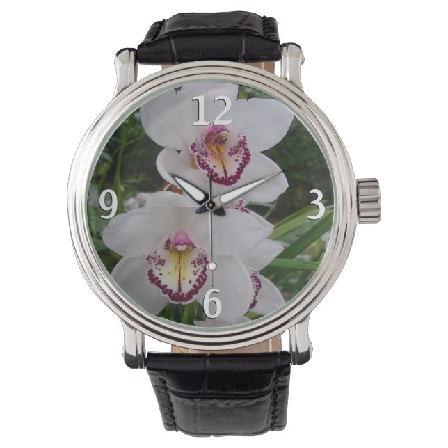 Reloj De Pulsera Orquídeas Blancas Hermosas Flores Tropicales (Anverso)