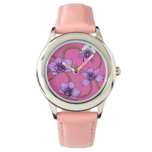Reloj De Pulsera orquídeas y cadenas, violetas y rosas