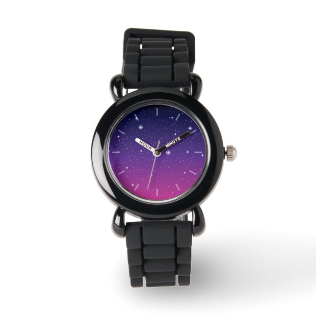 Reloj De Pulsera Oscuro Purple Starry Night Sky (Anverso)