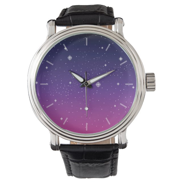 Reloj De Pulsera Oscuro Purple Starry Night Sky (Anverso)