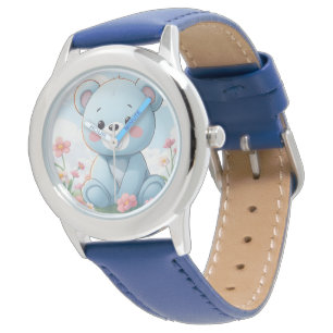 Reloj De Pulsera Osito de peluche azul lindo en jardín