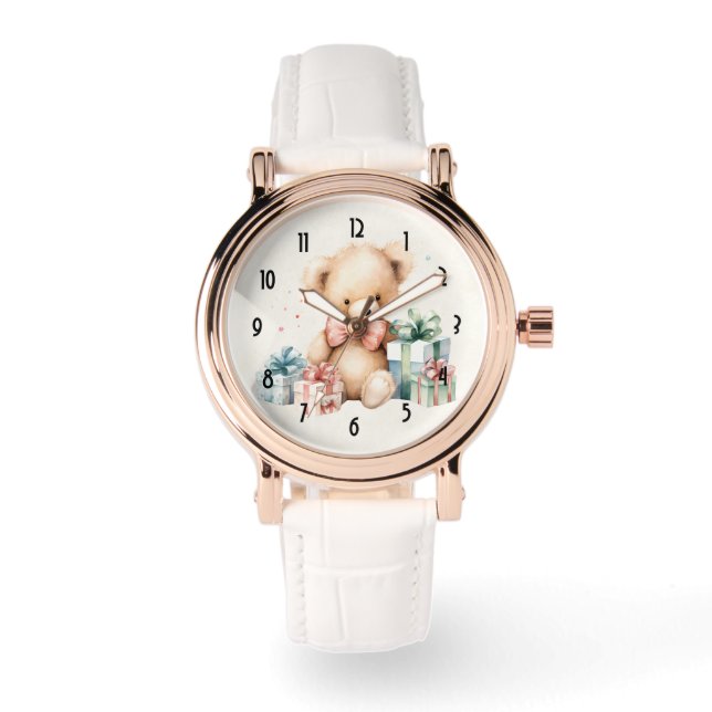 Reloj De Pulsera Oso de peluche con regalo de Navidad (Anverso)
