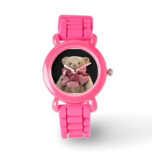 Reloj De Pulsera oso de peluche con tejidos corazones purpurina rel
