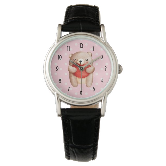 Reloj De Pulsera Oso de peluche con un corazón rojo (Anverso)