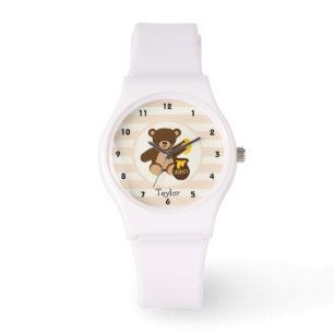 Reloj De Pulsera Oso de peluche marrón con miel amarilla