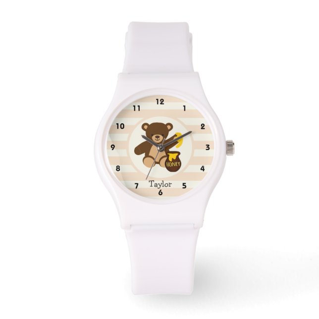 Reloj De Pulsera Oso de peluche marrón con miel amarilla (Anverso)