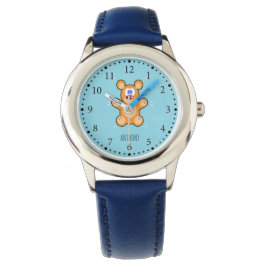 Reloj De Pulsera Oso de peluche marrón lindo monograma sobre azul