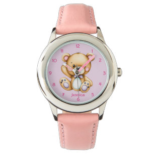Reloj De Pulsera Oso de peluche sobre fondo rosado