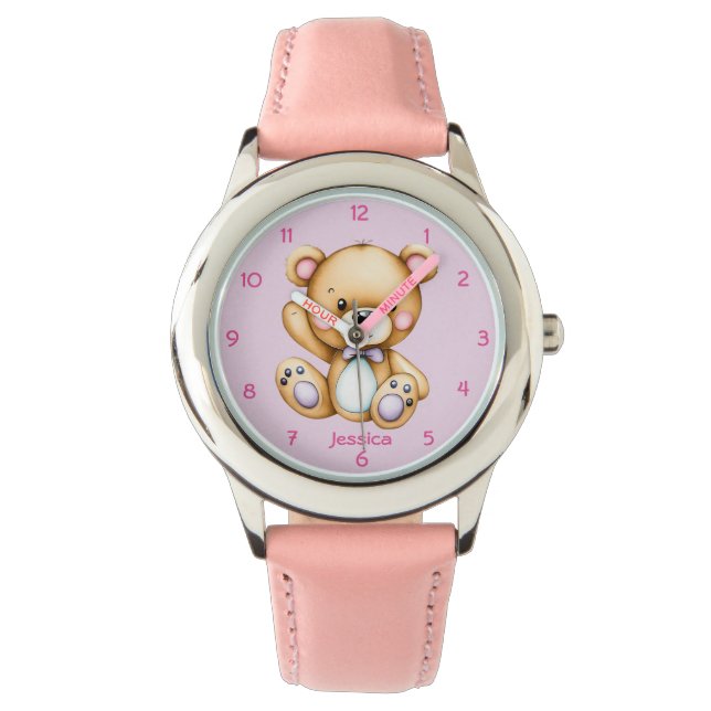 Reloj De Pulsera Oso de peluche sobre fondo rosado (Anverso)