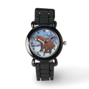Reloj De Pulsera Oso marrón en la montaña Funny Font Personalizada