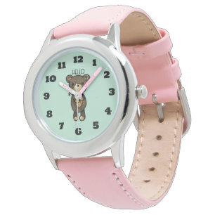 Reloj De Pulsera Oso marrón lindo con flor amarilla