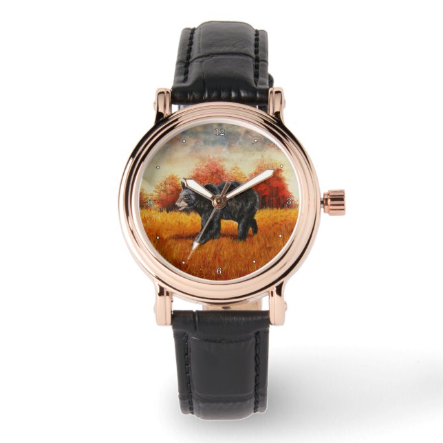 Reloj De Pulsera Oso Negro en el bosque otoñal (Anverso)