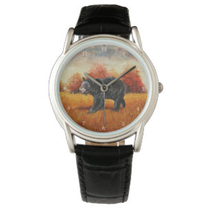 Reloj De Pulsera Oso Negro en el bosque otoñal