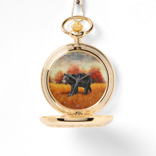 Reloj De Pulsera Oso Negro en el bosque otoñal