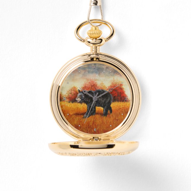 Reloj De Pulsera Oso Negro en el bosque otoñal (Anverso)