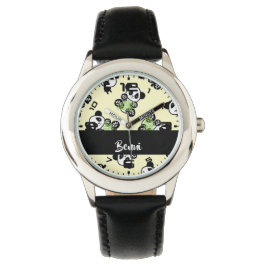 Reloj De Pulsera Oso panda con hojas verdes de bambú