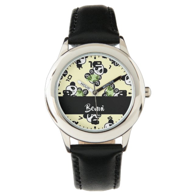 Reloj De Pulsera Oso panda con hojas verdes de bambú (Anverso)