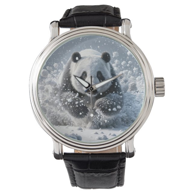 Reloj De Pulsera Oso Panda Corriendo En Nieve (Anverso)