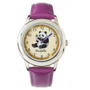 Reloj De Pulsera Oso Panda Personalizado Con Bambú Dorado Verde