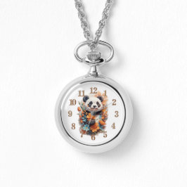 Reloj De Pulsera Oso Panda y flores