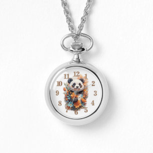 Reloj De Pulsera Oso Panda y flores