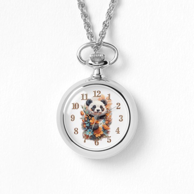 Reloj De Pulsera Oso Panda y flores (Anverso)