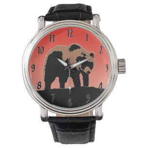 Reloj De Pulsera Oso Pardo al Atardecer - Arte Original de Fauna