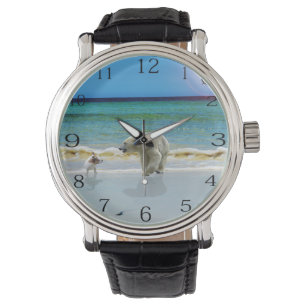 Reloj De Pulsera Oso Polar Y Jack Russel En La Playa,