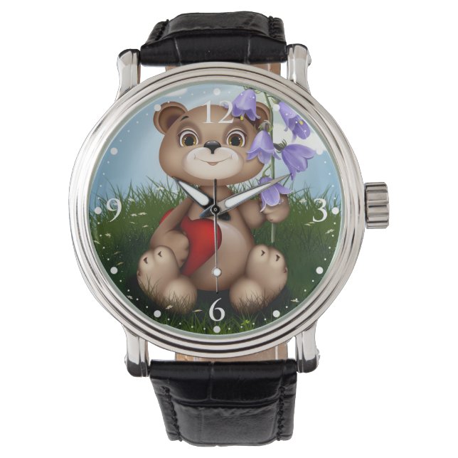 Reloj De Pulsera Oso sosteniendo ramo de flores-30926 (Anverso)