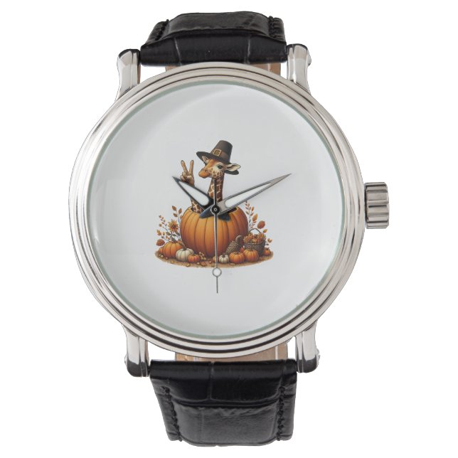 Reloj De Pulsera Otoño Calabaza Cae Giraffe Agradecimiento a las mu (Anverso)