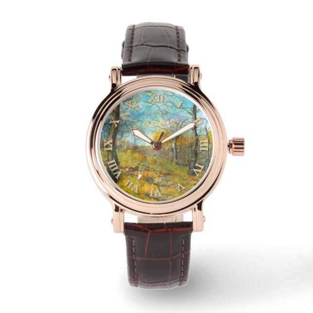 Reloj De Pulsera Otoño dorado en un roble pintando acuarela (Anverso)