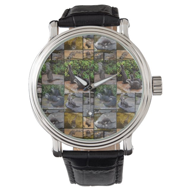 Reloj De Pulsera Otter Collage de fotos, Mens Leather Big Face Watc (Anverso)