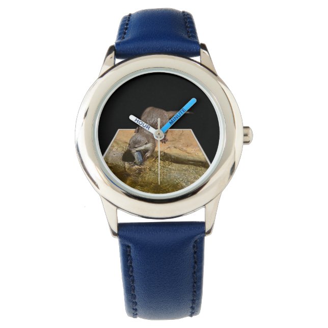 Reloj De Pulsera Otter Eating Tasty Fish Kids Blue Leather Watch (Anverso)