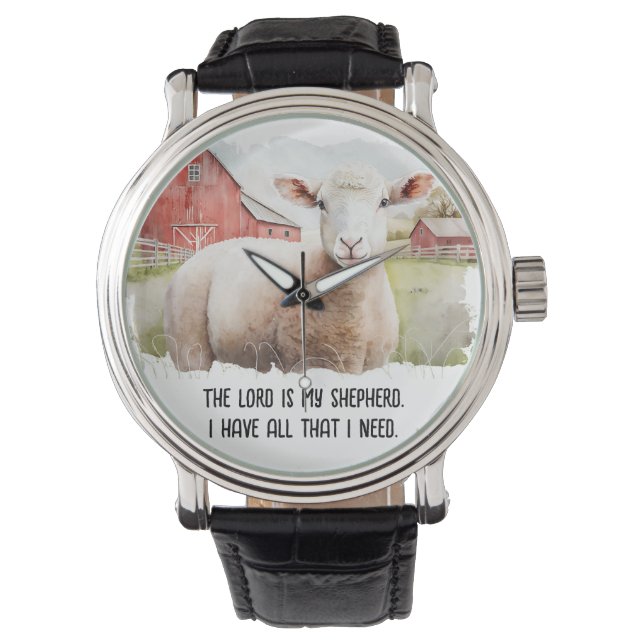 Reloj De Pulsera Oveja acuarela con cita religiosa (Anverso)